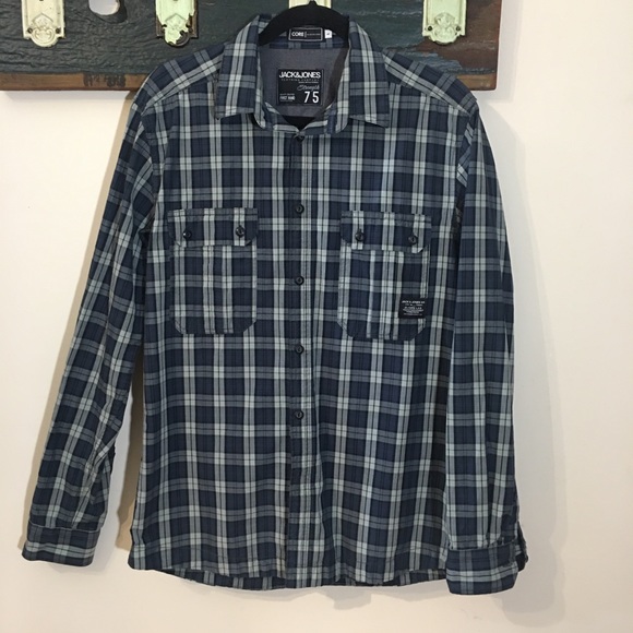 Core by Jack and Jones Munix Blue Plaid Button-Down Shirt Size Large - Picture 1 of 11